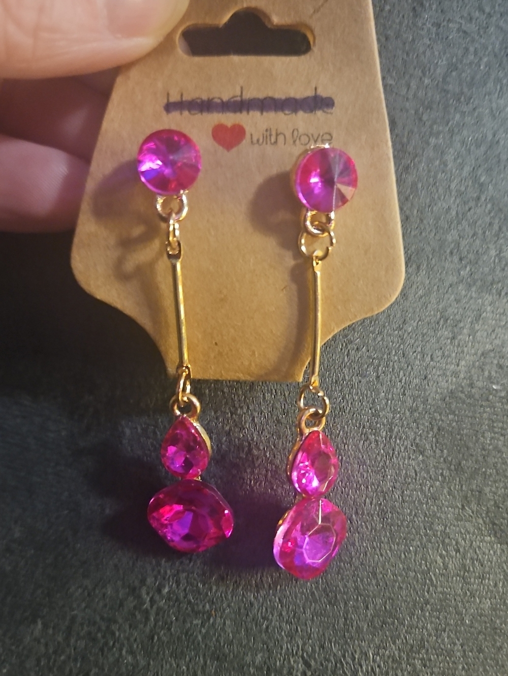 Gold-Tone Pink Crystal Dangle Earrings